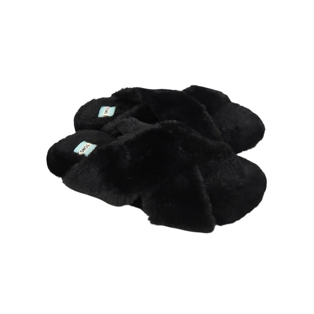 Toms Black Faux Fur Criss Cross Slippers Women's Size 8